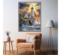 Paint by Numbers for Adults Landscape Painting by Numbers, DIY Hobbies for Adults Women Paint by Number Lighthouse Canvas Oil Painting Kits with Brushes and Acrylic for Christmas Decor 60x80cm 2y-157