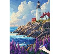 Paint by Numbers for Adults Landscape Painting by Numbers for Adults Beginner DIY Lighthouse Color Oil Painting on Canvas Art and Craft Kits for Autumn Decorations Gifts Without Frame 90x120cm J-22
