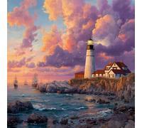 Paint by Numbers for Adults Lighthouse Paint by Numbers Landscape Canvas Art Paintings for Beginners, DIY Color Oil Painting kits with Acrylic Pigment and 3 Brushes, Wall Art Decor for Bdroom, 30X30CM