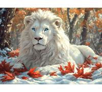 Paint by Numbers for Adults, Lion Diamond Painting Autumn, Painting by Numbers for Adults Crystal Art, Acrylic Paint Brushes, Christmas Cross Stitch Kits Home Wall Decor (Without Frame, 80x100cm) 801