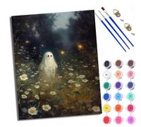 Paint by Numbers for Adults Little Ghost in The Flower Field Painting by Numbers for Adults DIY Canvas Kits Crafts Kits for Relax and De-Stress Gift Home Decoration with Frame