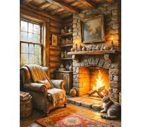 Paint by Numbers for Adults Log Cabin and Fireplace, 16 x 20 Inch