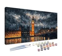 Paint by Numbers for Adults London, 14x28 Inch Large Night View Paint by Numbers Kits, DIY Painting by Number Canvas Kits with Acrylic Pigment and Brushes, Hobbies for Women Gifts, Home Decor 4L-200