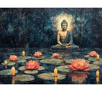 Paint by Numbers for Adults Lotus Paint by Numbers Buddha Painting Kits on Canvas, Crafts for Adults DIY Oil Hand Painting Kit, Acrylic Drawing Paintwork, Home Wall Decor Gifts 30x40cm E1-1463