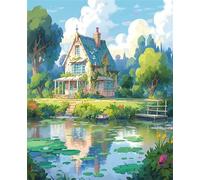 Paint by Numbers for Adults Lotus Pond, Painting by Numbers Kits on Canvas, Easy DIY House Acrylic Pigment Drawing Paintwork for Home Wall Decor, 20x30cm Frameless