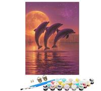 Paint by Numbers for Adults Marine Life, DIY Painting Dolphin With Frame Paint by Numbers for Children Beginners, Oil Paintings Crafts Adults Hobbies for Women Gifts, Home Wall Decor 12 x 16 in KSWDK1