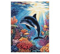 Paint by Numbers for Adults, Marine Life Painting by Numbers Canvas for Children Wall Art Supplies 28 x 20 in, DIY Dolphin Colorful Canvas Painting Adult Crafts for Room Decor,Gifts for Women LSJ-4911