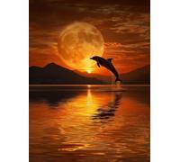 Paint by Numbers for Adults Moon Paint by Numbers for Children Dolphin, DIY Colorful Canvas Oil Painting Kits Hobbies for Adults Women Paintings Arts for Home Wall Decor with Frame 30x40cm 2-4385