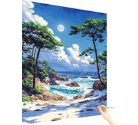 Paint by Numbers for Adults Moon Paint by Numbers Kits Beach, Cheerful Painting Hobbies for Adults Women, DIY Acrylic Pigment Oil Painting Crafts Art Kits Gifts for Mum Room Decor 40x50cm K-85