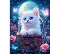 Paint by Numbers for Adults Moonlight Cat, Painting by Numbers Kits on Canvas, Easy DIY Rose Acrylic Pigment Drawing Paintwork for Home Wall Decor, 45x60cm Frameless