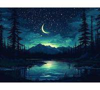 Paint by Numbers for Adults, Mountain Diamond Painting Moon, Painting by Numbers for Adults Crystal Art, Acrylic Paint Brushes, Christmas Cross Stitch Kits Home Decor (Without Frame, 80x100cm) U-791