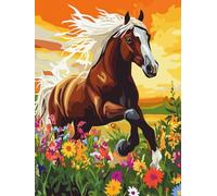 Paint by Numbers for Adults, Paint by Numbers horse grassland, DIY Painting by Number with 3 Brushes and Acrylic Paints, Easy Oil Painting Canvas Set, Room Decor, Gifts for Women 40x50cm L0-849