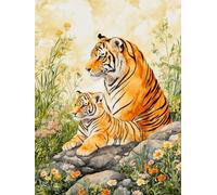 Paint by Numbers for Adults, Paint by Numbers tiger cute, DIY Painting by Number with 3 Brushes and Acrylic Paints, Beginner Easy Oil Painting Canvas Set, Room Decor, Gifts for Women 40x50cm L0-815