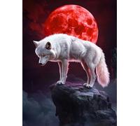 Paint by Numbers for Adults, Paint by Numbers Wolf RedMoon, DIY Painting by Number with 3 Brushes and Acrylic Paints, Beginner Easy Oil Painting Canvas Set, Room Decor, Gifts for Women 40x50cm L0-810