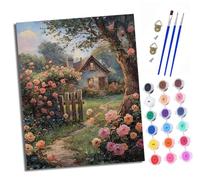 Paint by Numbers for Adults Painting by Number Kits On Canvas A cottage surrounded by roses DIY Craft Art Painting Kit Acrylic Pigment Drawing Paintwork for Gift Home Wall Decor 16x20 inch/40x50cm