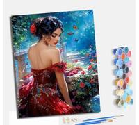 Paint by Numbers for Adults Painting by Number Kits On Canvas Craft Art Painting Kit Acrylic Pigment Drawing Paintwork for Gift Home Wall Decor 40x50cm With frameThe girl in the red dress from behind