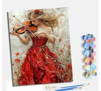 Paint by Numbers for Adults Painting by Number Kits On Canvas Craft Art Painting Kit Acrylic Pigment Drawing Paintwork for Gift Home Wall Decor 40x50cm With frameA woman in red is playing the violin.