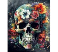 Paint by Numbers for Adults,Painting by Number Kits On Canvas,DIY Color Oil Painting,Home Wall Decor 16x20in/40x50cm,Colorful Graffiti Skull Flowers,Frameless