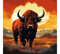 Paint by Numbers for Adults,Painting by Number Kits On Canvas,DIY Color Oil Painting,Home Wall Decor 16X16In/40X40Cm,Red Wilderness Plains African Buffalo,Frameless