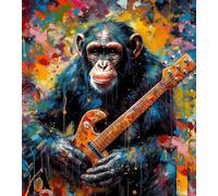 Paint by Numbers for Adults,Painting by Number Kits On Canvas,DIY Color Oil Painting,Home Wall Decor 16x20in/40x50cm,Monkey Playing Guitar,Frameless