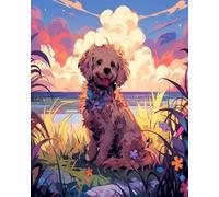 Paint by Numbers for Adults,Painting by Number Kits On Canvas,DIY Color Oil Painting,Home Wall Decor 16x20in/40x50cm,Sunset Scenery Poodle,Frameless