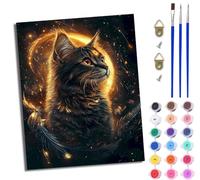 Paint by Numbers for Adults Painting by Number Kits On Canvas DIY Craft Art Painting Kit Acrylic Pigment Drawing Paintwork for Gift Home Wall Decor 16x20 inch/40x50cm The Spirit Cat Under the Stars