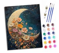 Paint by Numbers for Adults Painting by Number Kits On Canvas Flowers on the crescent moon DIY Craft Art Painting Kit Acrylic Pigment Drawing Paintwork for Gift Home Wall Decor 40x50cm With frame