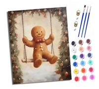 Paint by Numbers for Adults Painting by Number Kits On Canvas Gingerbread man on a swing DIY Craft Art Painting Kit Acrylic Pigment Drawing Paintwork for Gift Home Wall Decor 40x50cm With frame