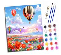 Paint by Numbers for Adults Painting by Number Kits On Canvas Hot air balloon flying over the flower sea DIY Craft Art Painting Kit Acrylic Pigment Drawing Paintwork for Gift Home Wall Decor 40x50cm