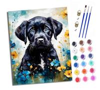 Paint by Numbers for Adults Painting by Number Kits On Canvas Labrador Retriever with flowers DIY Craft Art Painting Kit Acrylic Pigment Drawing Paintwork for Gift Home Wall Decor 16x20 inch/40x50cm