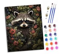 Paint by Numbers for Adults Painting by Number Kits On Canvas Little raccoon in the flowers DIY Craft Art Painting Kit Acrylic Pigment Drawing Paintwork for Gift Home Wall Decor 40x50cm With frame