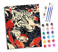 Paint by Numbers for Adults Painting by Number Kits On Canvas Panther and the Bird Basho DIY Craft Art Painting Kit Acrylic Pigment Drawing Paintwork for Gift Home Wall Decor 16x20 inch/40x50cm