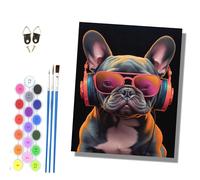 Paint by Numbers for Adults Painting by Numbers for Adults DIY Canvas Kits Paint by Number Crafts Kits for Relax and De-Stress Gift Home Decoration 16x20 inch French Bulldog listening to music