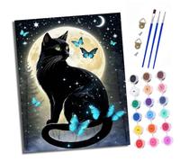 Paint by Numbers for Adults Painting Kit for Adults Craft Art Painting Kit Acrylic Pigment Drawing Black cat and butterfly under the moon Paintwork for Gift Home Wall Decor 16x20 inch (With frame)