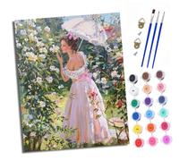 Paint by Numbers for Adults Painting Kit for Adults Craft Art Painting Kit Acrylic Pigment Drawing Lady enjoying flowers in the garden Paintwork for Gift Home Wall Decor 16x20 inch (Without Frame)