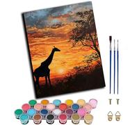 Paint by Numbers for Adults,Paints by Number Kits On Canvas,DIY Color Oil Painting,Home Wall Decor 16x20in/40x50cm,Giraffes at Sunset African grasslands,Frameless