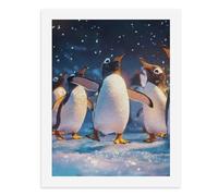 Paint by Numbers for Adults-Penguins Standing on Snow, Some with Wings Spread, Snowflakes Falling Around Them -for Home Wall Decor 12X16Inch