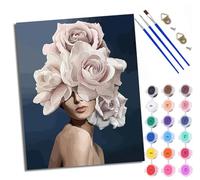 Paint by Numbers for Adults Portrait with rose covering her face Painting by Numbers for Adults DIY Canvas Kits Paint by Number Crafts Kits for Relax and De-Stress Gift Home Decoration 16x20 inch