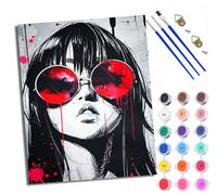 Paint by Numbers for Adults Red Sunglasses Girl Painting by Numbers for Adults DIY Canvas Kits Crafts Kits for Relax and De-Stress Gift Home Decoration with Frame