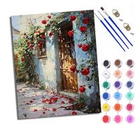 Paint by Numbers for Adults Rose Color in Front of The Door Painting by Numbers for Adults DIY Canvas Kits Crafts Kits for Relax and De-Stress Gift Home Decoration with Frame