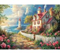 Paint by Numbers for Adults, Rose Diamond Painting Cottage, Painting by Numbers for Adults Crystal Art, Acrylic Paint Brushes, Christmas Cross Stitch Kits Home Wall Decor (Without Frame, 40x70cm) 597