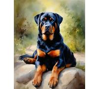 Paint by Numbers for Adults,Rottweiler on The Rocks,Paint by Number Kits on Canvas,DIY Oil Paintings for Home Decor,40x50cm Without Frame