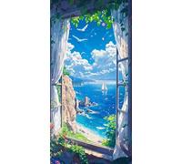 Paint by Numbers for Adults, Sailboat Landscape Painting by Numbers for Adults Children, Acrylic Pigment On Symbols Colored Canvas, Craft Kits Perfect Gifts, Home Wall Decor (Frameless, 14x28in) O84