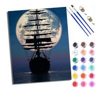 Paint by Numbers for Adults Sailboat shadows under the moonlight Painting by Numbers for Adults DIY Canvas Kits Paint by Number Crafts Kits for Relax and De-Stress Gift Home Decoration 16x20 inch