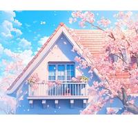 Paint by Numbers for Adults, Sakura Architecture Adult Paint by Numbers Canvas Kits Without Frame, DIY Color Oil Painting Acrylic Number Painting Adults Children for Home Wall Decor 40x50cm WJY1-865