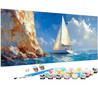 Paint by Numbers for Adults Sea Paint by Numbers Sailboat DIY Color Canvas Oil Paintings Creative Hobbies for Adults Kits with Brushes Acrylic Paint Home Decor,Gifts Women, 50x100 inch No Frame J3-213