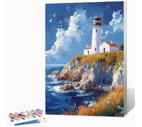 Paint by Numbers for Adults Sea Painting by Numbers for Adults Lighthouse, Craft Art Painting Canvas Kits Bring Pigment and Brushes, Gifts for Women, Room Decor 8x12 inch (Without Frame) -LKF0783L7