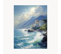 Paint by Numbers for Adults Sea View Paint by Numbers Kits 16x12In with Acrylic and Pens Color Canvas for Painting, Architecture Paintings Hobbies for Adults Women, Wall Art Room Decor Gifts FYH-3045