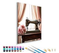 Paint by Numbers for Adults Sewing Machine Painting by Numbers DIY Flower Oil Painting Kits, Adults Arts and Crafts Canvas Kits with Paints and Brushes, Room Decor Gifts 12x16 inch, Without Frame I-2