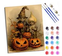 Paint by Numbers for Adults Skeleton Child Next to a Pumpkin Painting by Numbers for Adults DIY Canvas Kits Crafts Kits for Relax and De-Stress Gift Home Decoration with Frame
